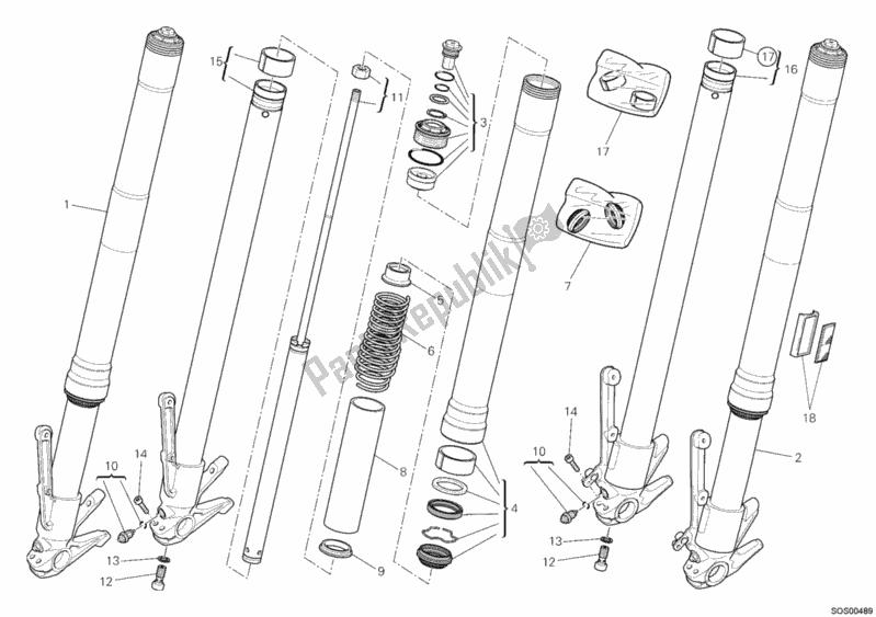 Toutes les pièces pour le Fourche Avant du Ducati Multistrada 1200 ABS USA 2012